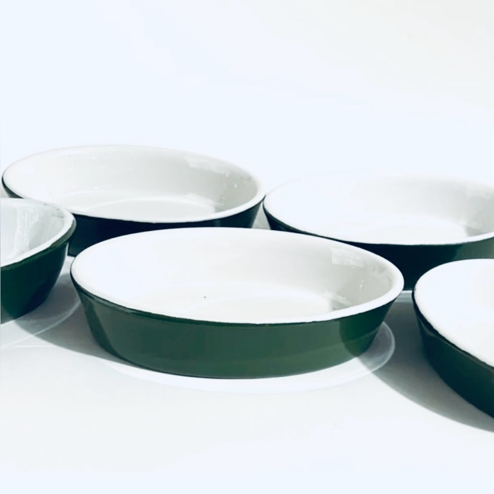 5 Hall China Augratin Dark Forest Green Pottery Oval Restaraunt Dishes